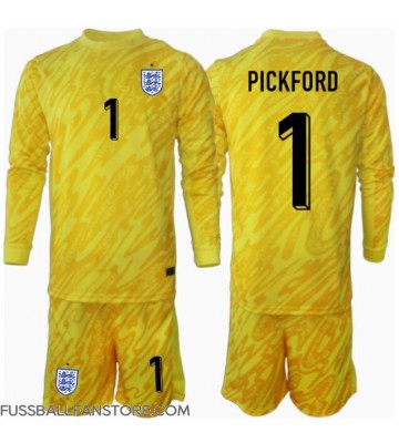 England Jordan Pickford #1 Torwart Replik Auswärtstrikot Kinder EM 2024 Langarm (+ Kurze Hosen)